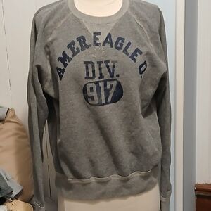American Eagle Outfitters Gray Sweatshirt with Blue Print